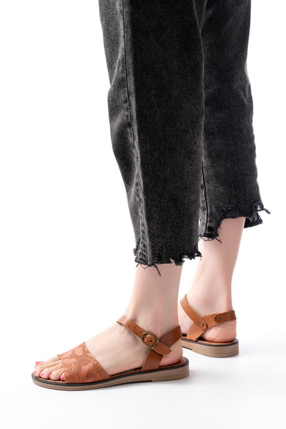 Ayakkabı Aşkı Taba Ortopedik Hakiki Deri Kadın Sandalet