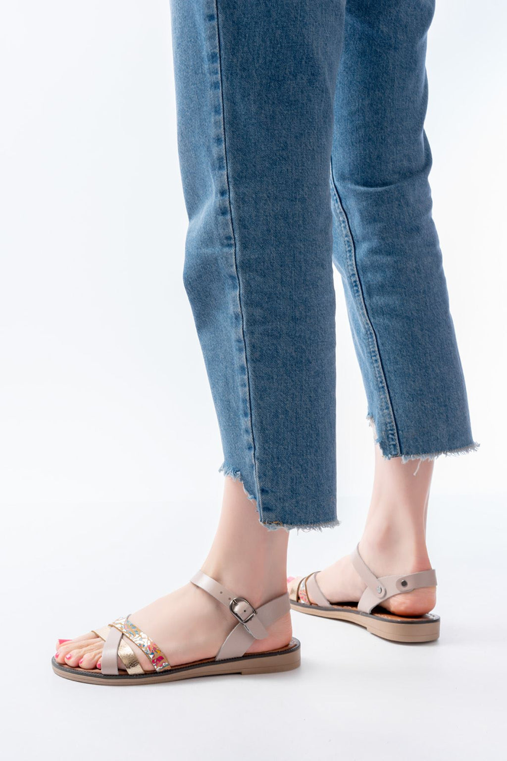 Ayakkabı Aşkı BeJ Garni Ortopedik Hakiki Deri Kadın Sandalet - Ayakkabı Aşkı