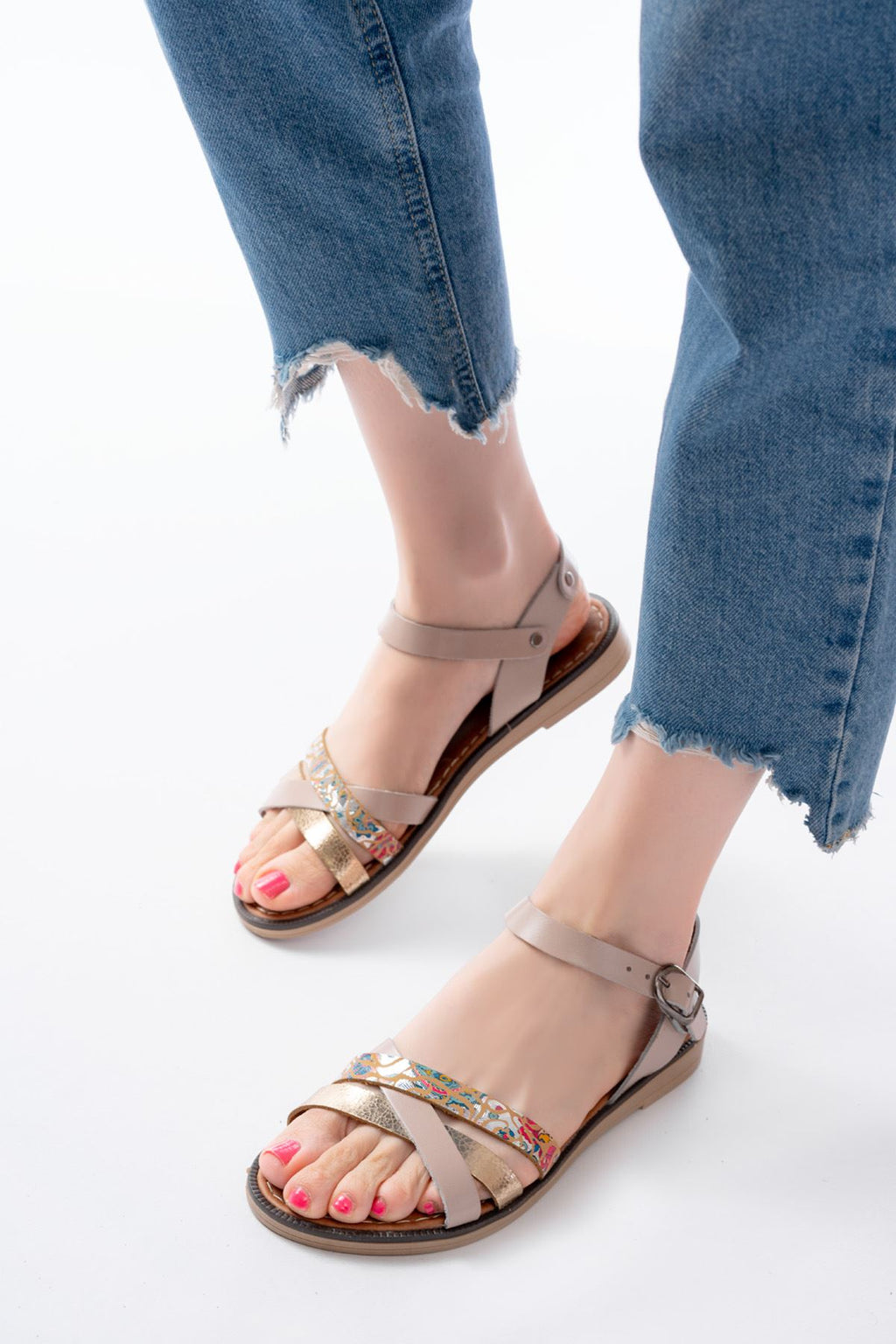 Ayakkabı Aşkı BeJ Garni Ortopedik Hakiki Deri Kadın Sandalet - Ayakkabı Aşkı