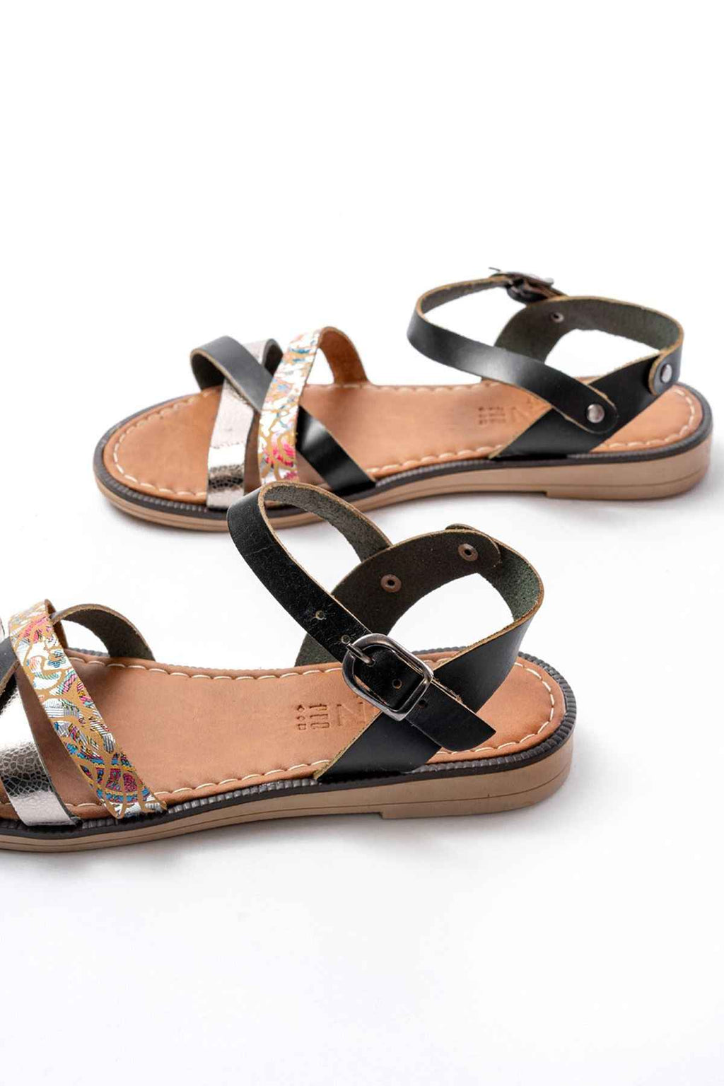 Ayakkabı Aşkı 205-015 Siyah Garni Ortopedik Hakiki Deri  Kadın Sandalet