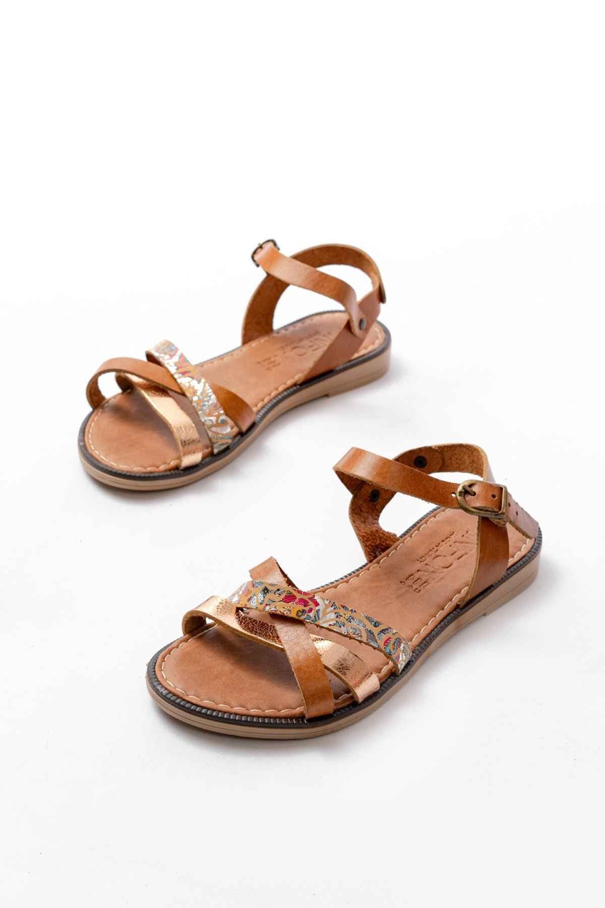 Ayakkabı Aşkı 205-015 Taba Garni Ortopedik Hakiki Deri Kadın Sandalet