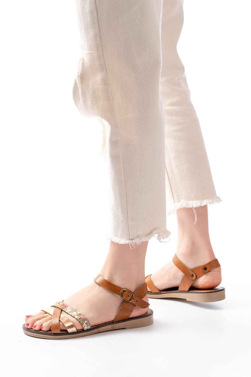 Ayakkabı Aşkı 205-015 Taba Garni Ortopedik Hakiki Deri Kadın Sandalet