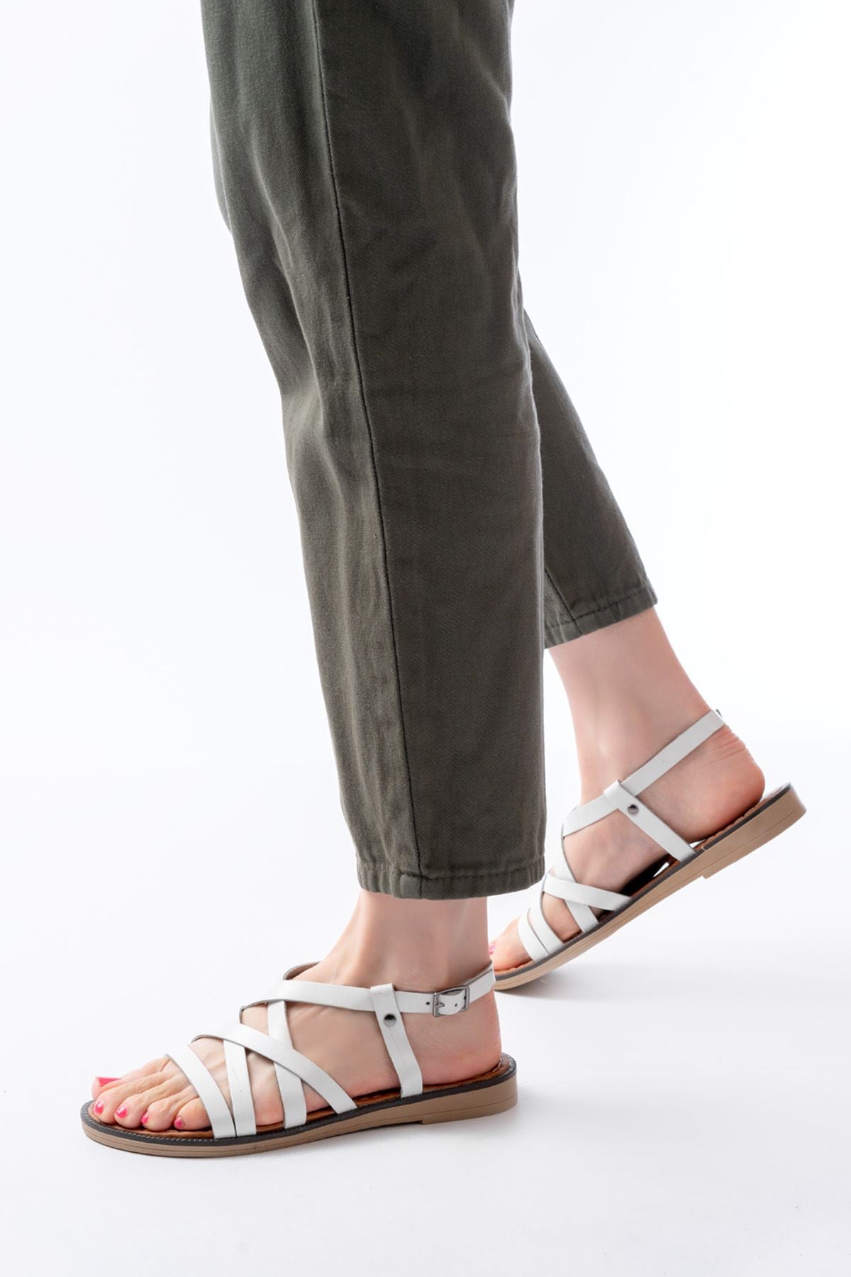 Ayakkabı Aşkı Beyaz Ortopedik Hakiki Deri Kadın Sandalet - Ayakkabı Aşkı
