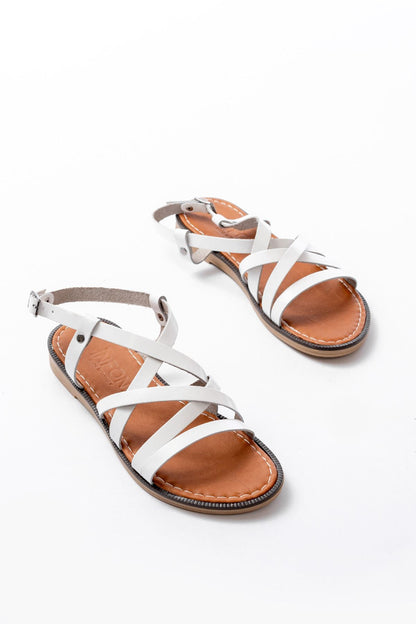 Ayakkabı Aşkı Beyaz Ortopedik Hakiki Deri Kadın Sandalet