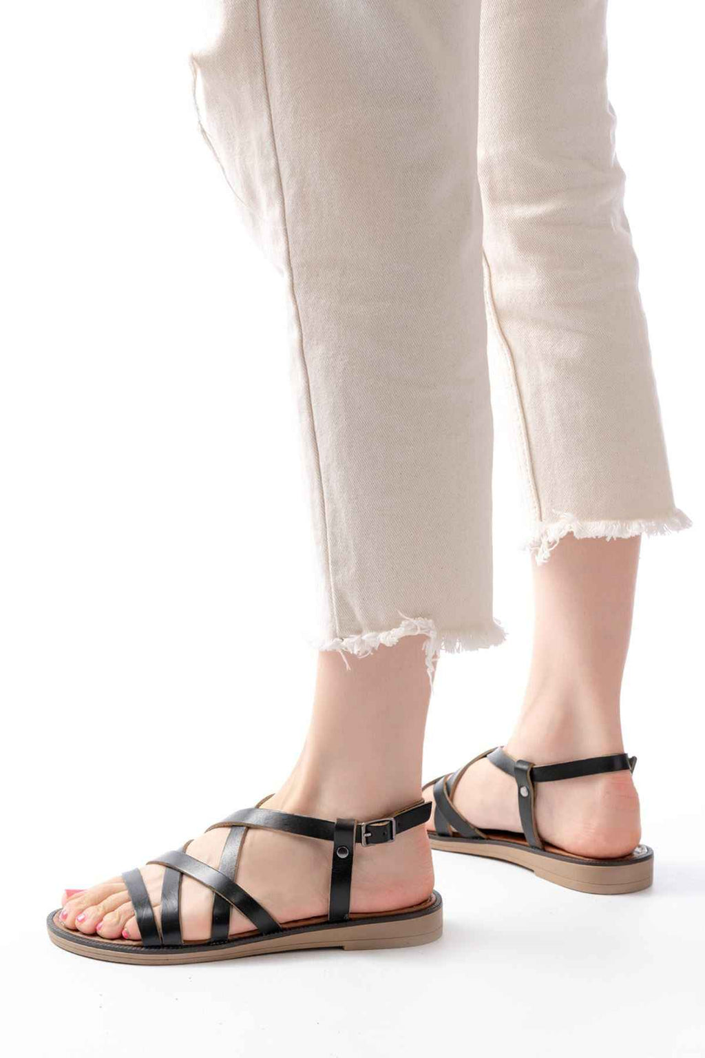 Ayakkabı Aşkı 205-017 Siyah Ortopedik Hakiki Deri Kadın Sandalet