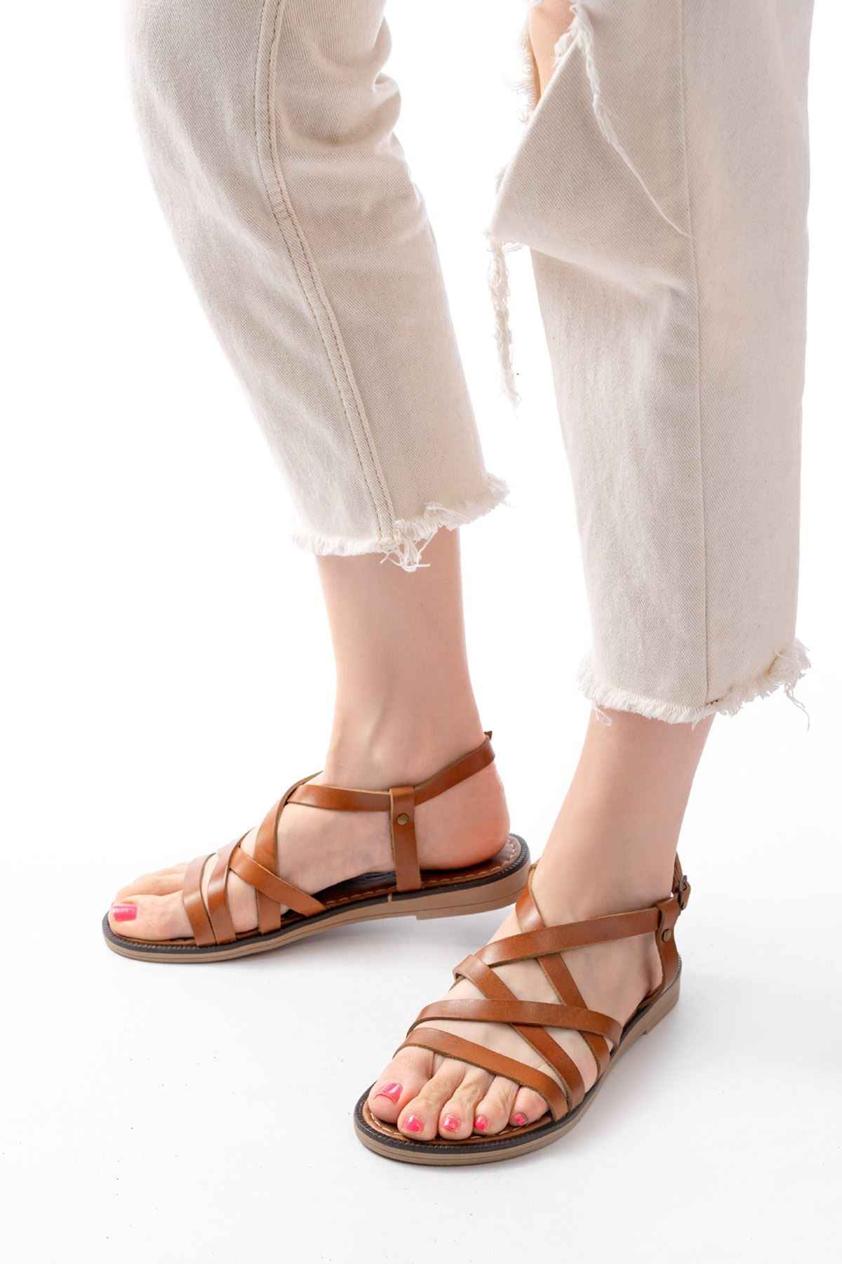 Ayakkabı Aşkı 205-017 Taba Ortopedik Hakiki Deri Kadın Sandalet