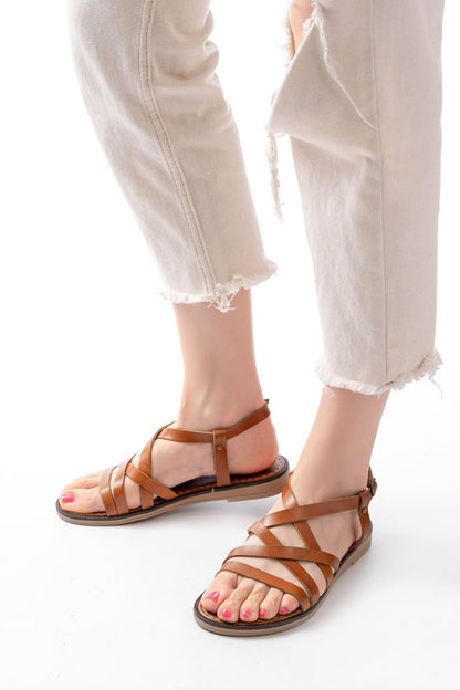 Ayakkabı Aşkı Taba Ortopedik Hakiki Deri Kadın Sandalet