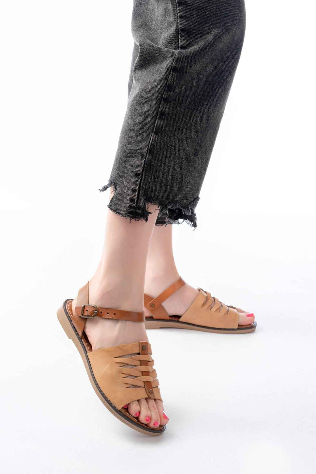 Ayakkabı Aşkı 205-029 Bej Ortopedik Hakiki Deri Kadın Sandalet