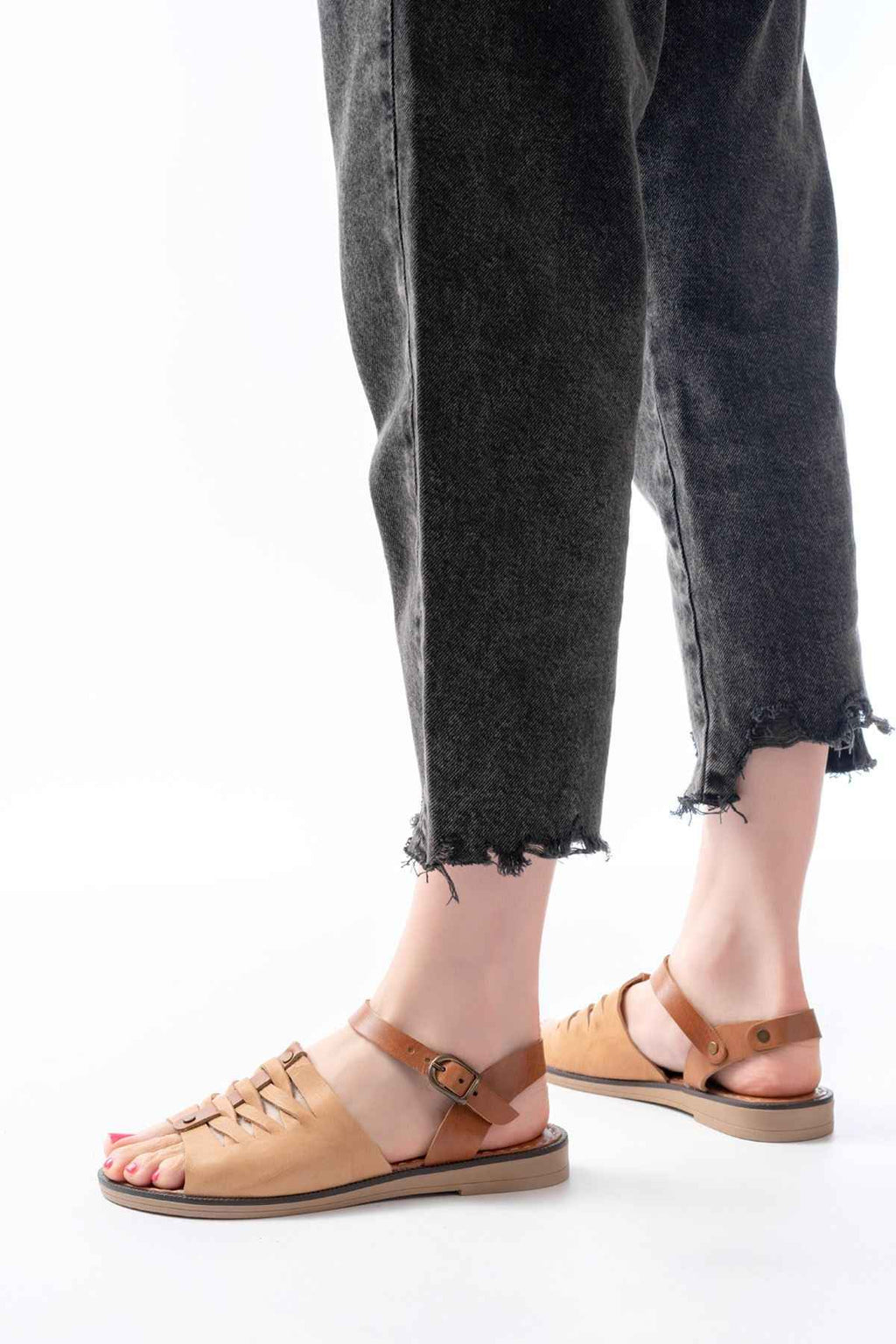 Ayakkabı Aşkı 205-029 Bej Ortopedik Hakiki Deri Kadın Sandalet