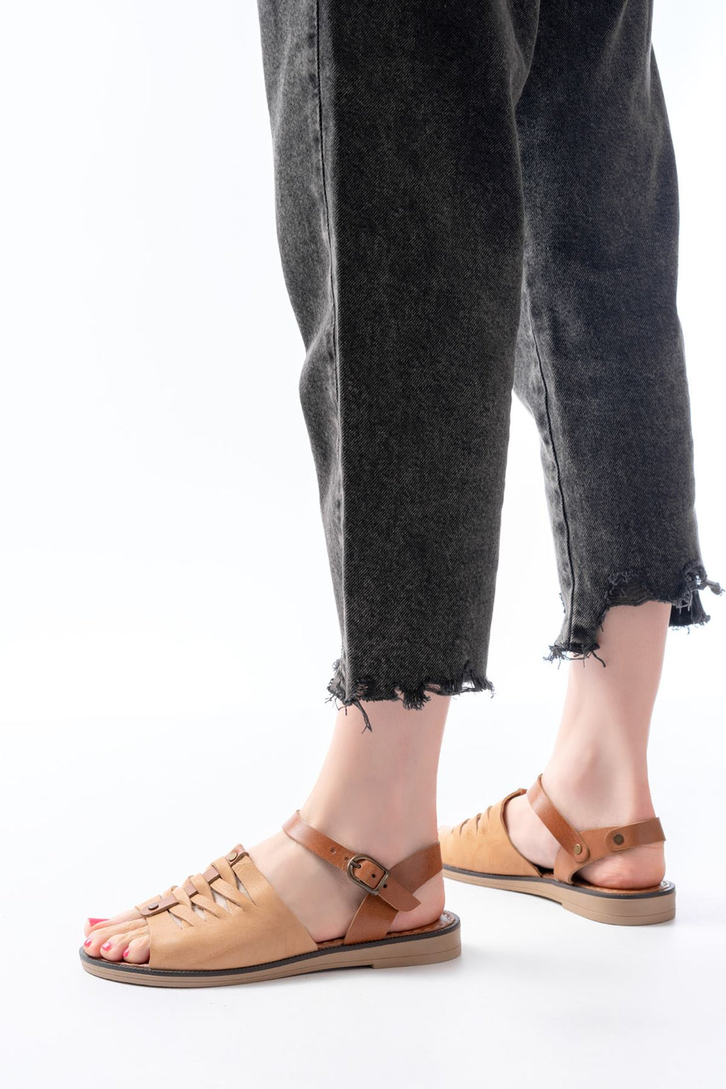 Ayakkabı Aşkı Bej Ortopedik Hakiki Deri Kadın Sandalet - Ayakkabı Aşkı