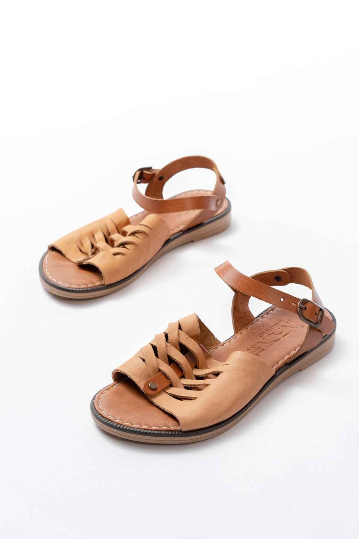 Ayakkabı Aşkı 205-029 Bej Ortopedik Hakiki Deri Kadın Sandalet