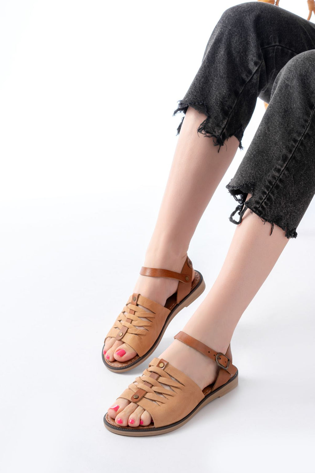 Ayakkabı Aşkı Bej Ortopedik Hakiki Deri Kadın Sandalet - Ayakkabı Aşkı