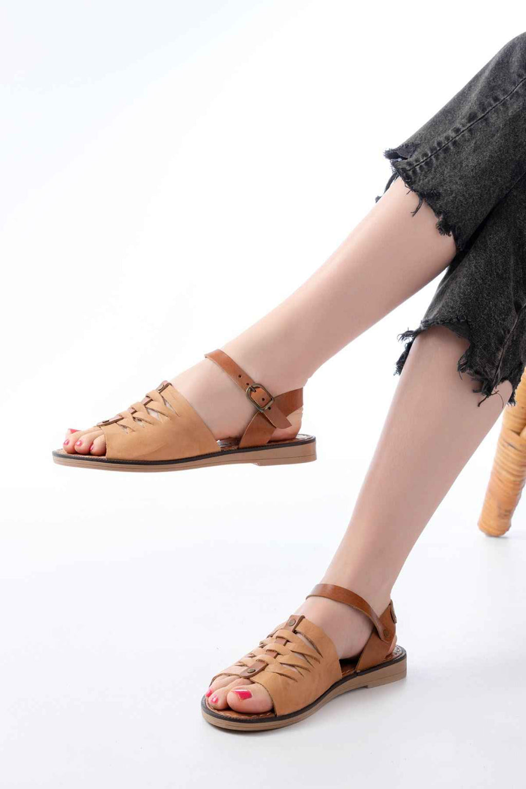 Ayakkabı Aşkı 205-029 Bej Ortopedik Hakiki Deri Kadın Sandalet