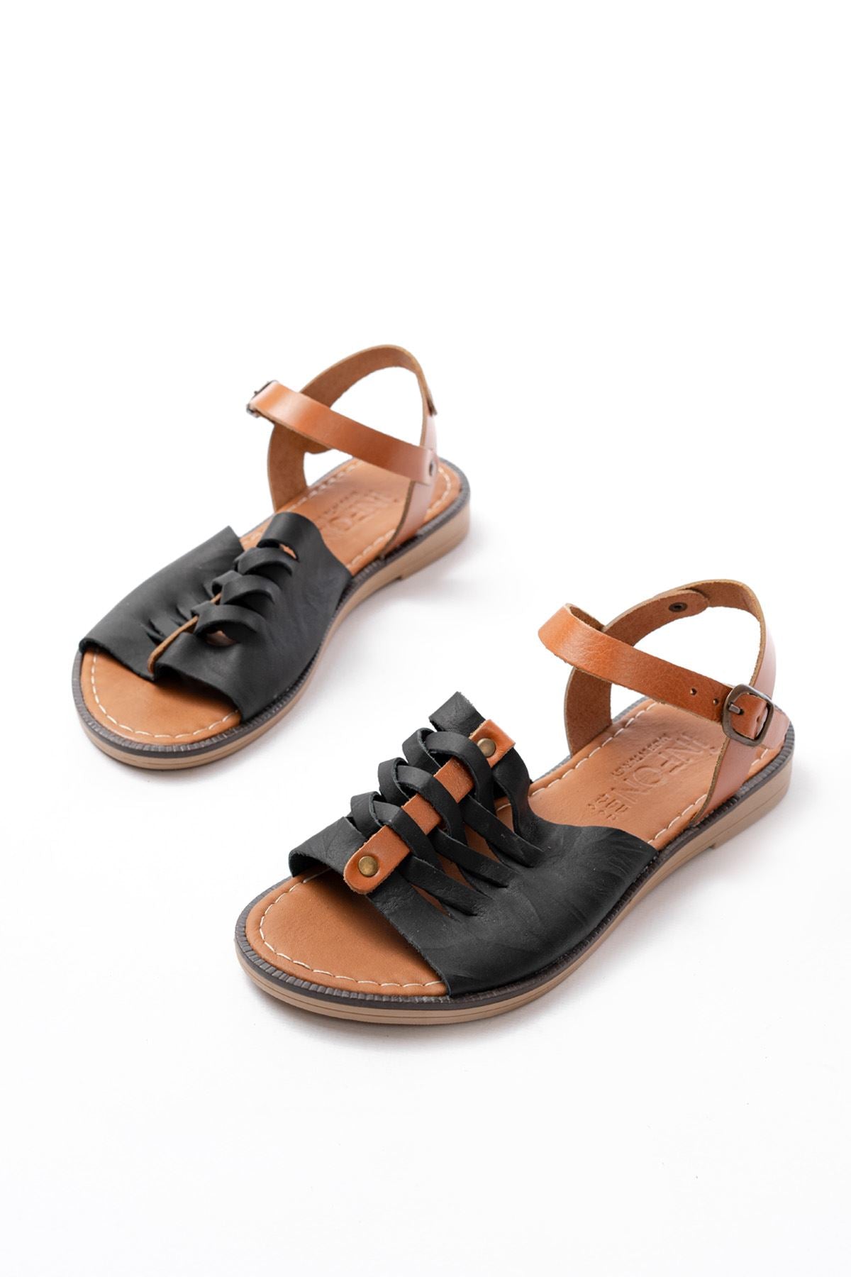 Ayakkabı Aşkı Siyah Ortopedik Hakiki Deri Kadın Sandalet