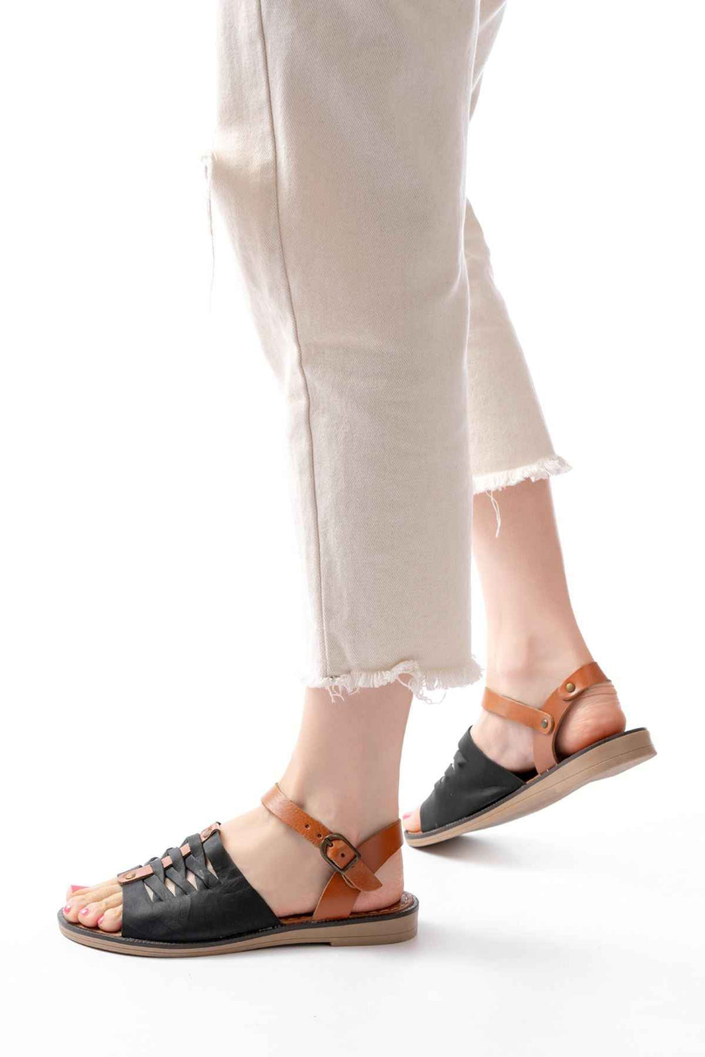 Ayakkabı Aşkı 205-029 Siyah Ortopedik Hakiki Deri Kadın Sandalet