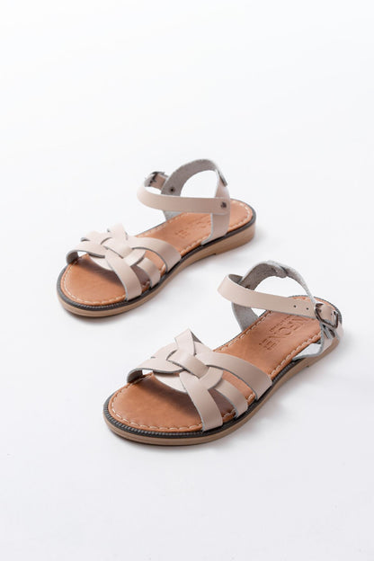 Ayakkabı Aşkı Bej Hakiki Deri Ortopedik Taban Kadın Sandalet