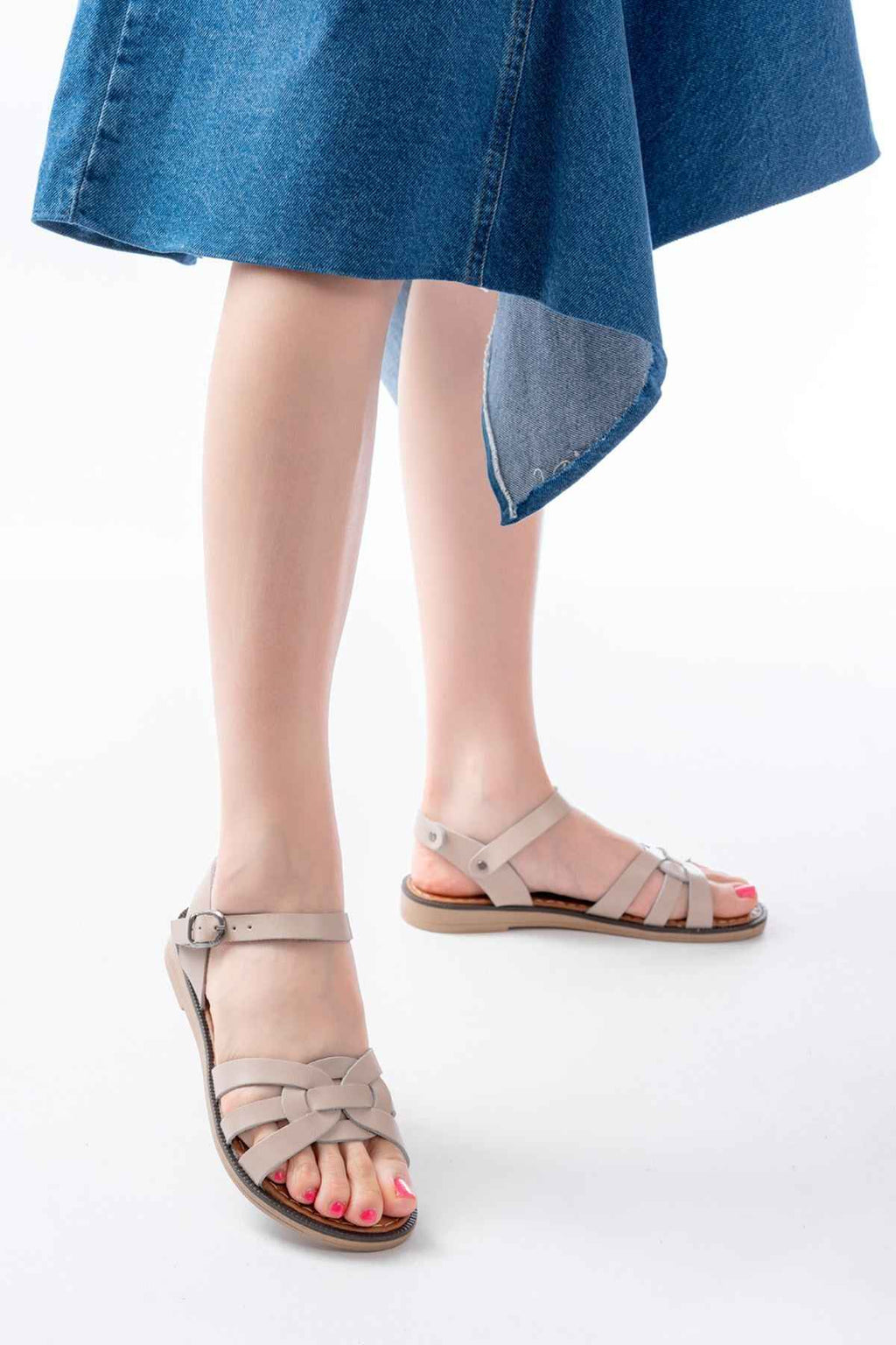 Ayakkabı Aşkı 205-030 Bej Hakiki Deri Ortopedik Taban Kadın Sandalet