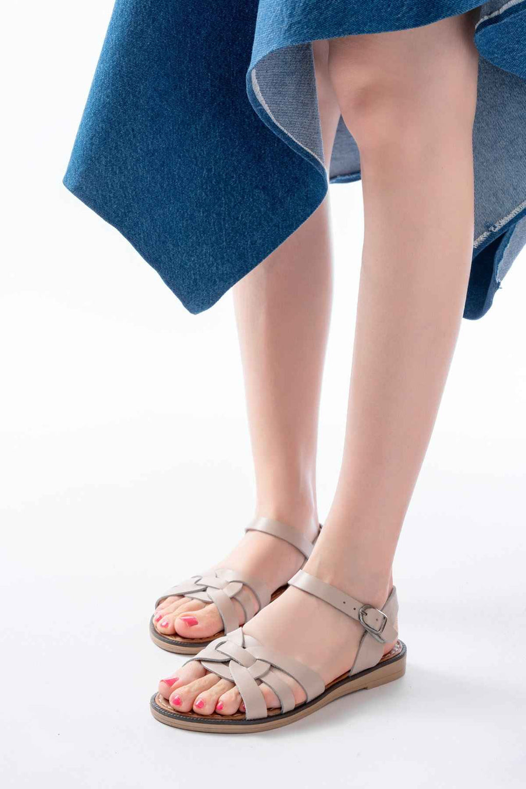 Ayakkabı Aşkı 205-030 Bej Hakiki Deri Ortopedik Taban Kadın Sandalet