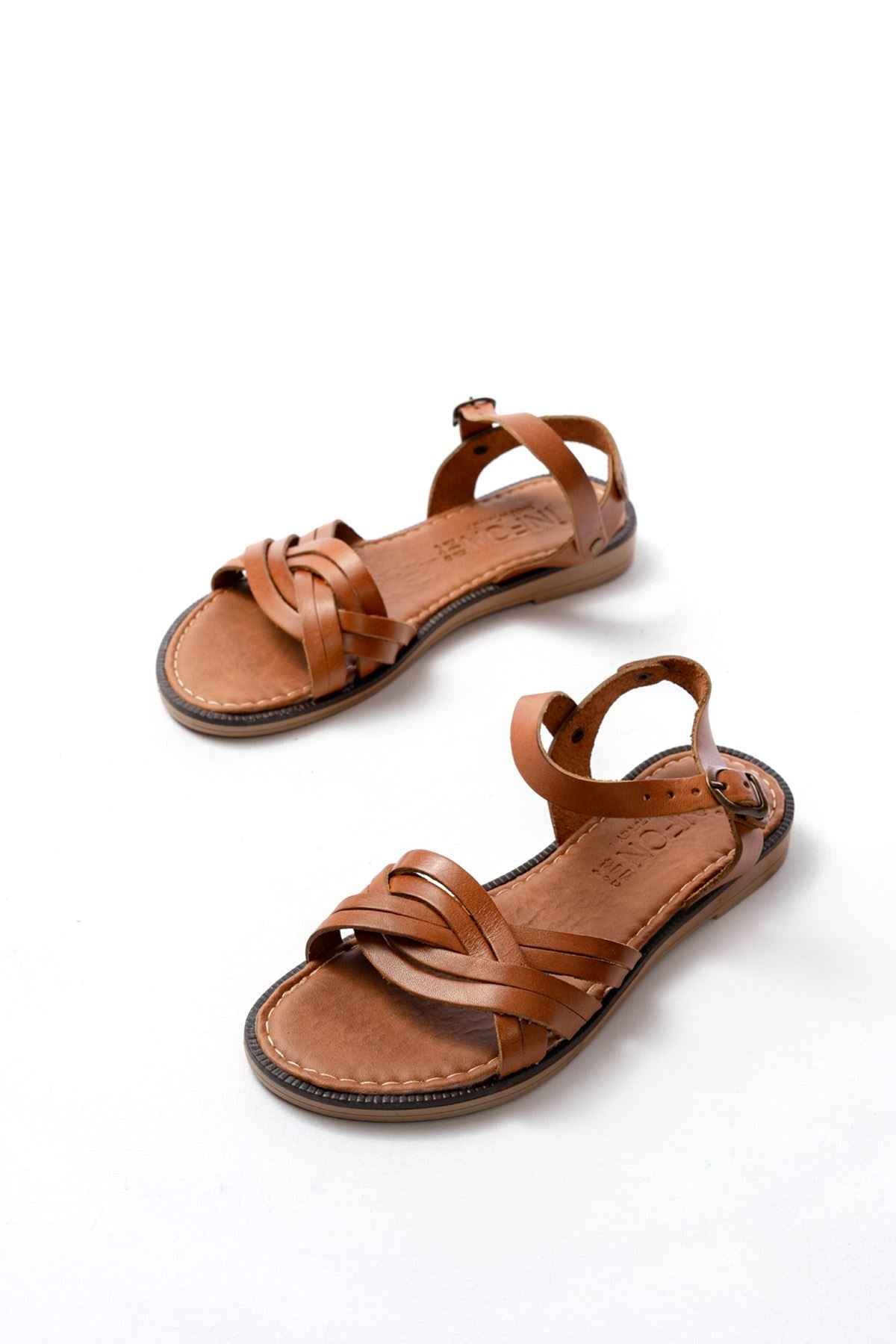 Ayakkabı Aşkı 205-037 Taba Hakiki Deri Ortopedik Taban Kadın Sandalet