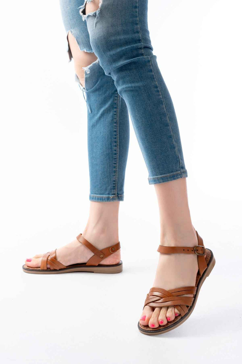 Ayakkabı Aşkı 205-037 Taba Hakiki Deri Ortopedik Taban Kadın Sandalet