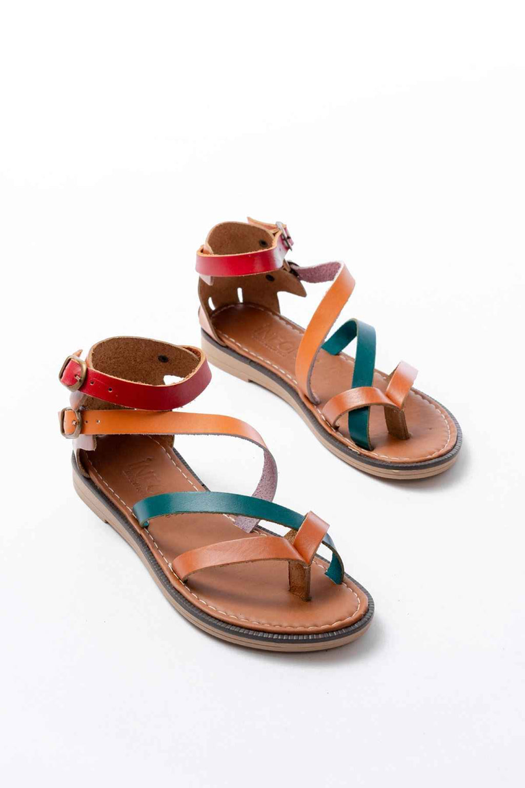 Ayakkabı Aşkı 205-039 Taba Multi Bilekten Bağlamalı Parmak Arası Kadın Sandalet