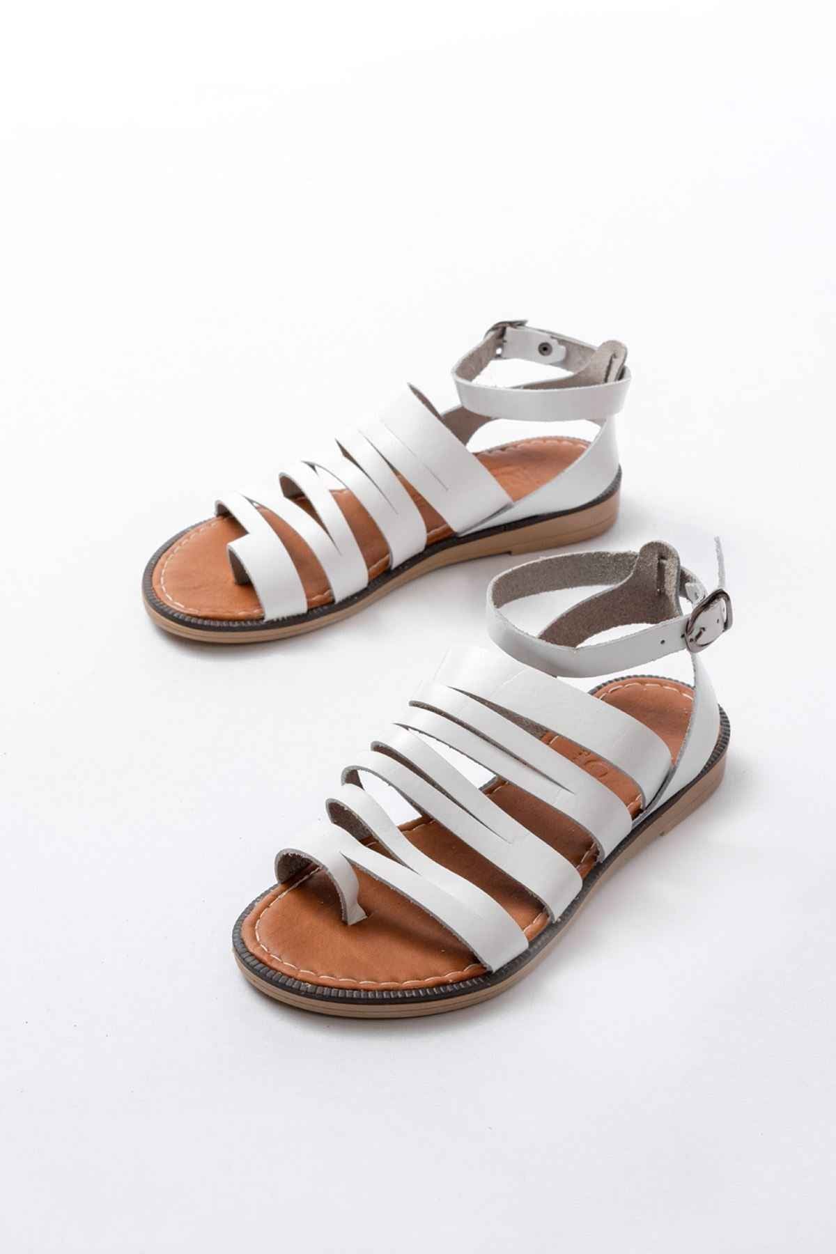 Ayakkabı Aşkı 205-041 Beyaz Ortopedik Hakiki Deri Kadın Sandalet