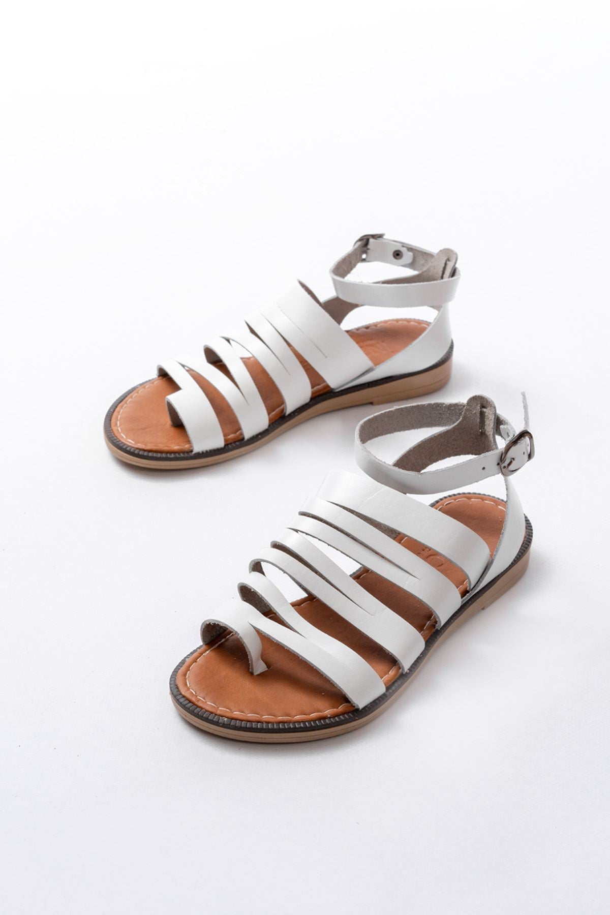 Ayakkabı Aşkı Beyaz Ortopedik Hakiki Deri Kadın Sandalet