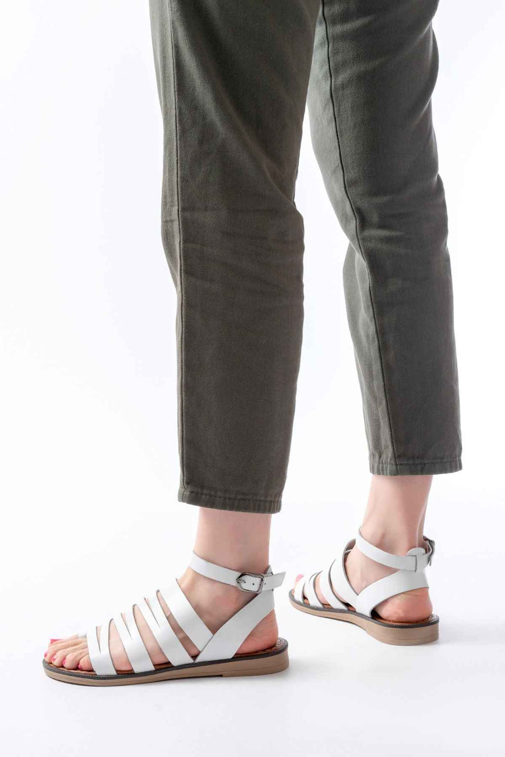 Ayakkabı Aşkı 205-041 Beyaz Ortopedik Hakiki Deri Kadın Sandalet