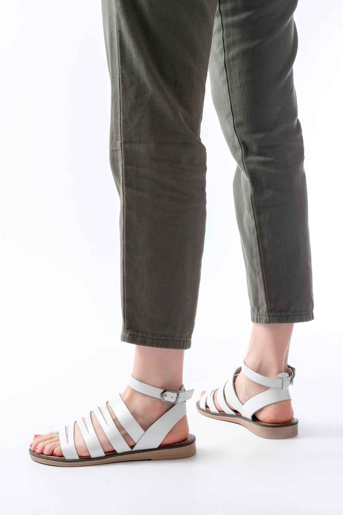 Ayakkabı Aşkı 205-041 Beyaz Ortopedik Hakiki Deri Kadın Sandalet