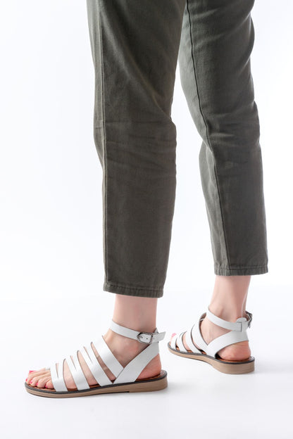 Ayakkabı Aşkı Beyaz Ortopedik Hakiki Deri Kadın Sandalet