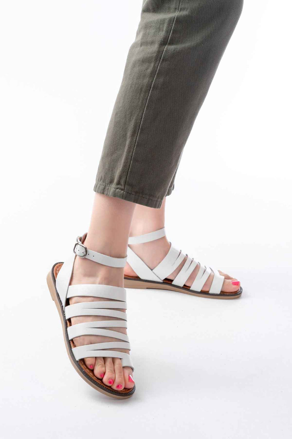 Ayakkabı Aşkı 205-041 Beyaz Ortopedik Hakiki Deri Kadın Sandalet