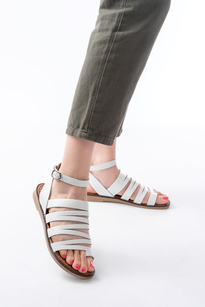 Ayakkabı Aşkı Beyaz Ortopedik Hakiki Deri Kadın Sandalet