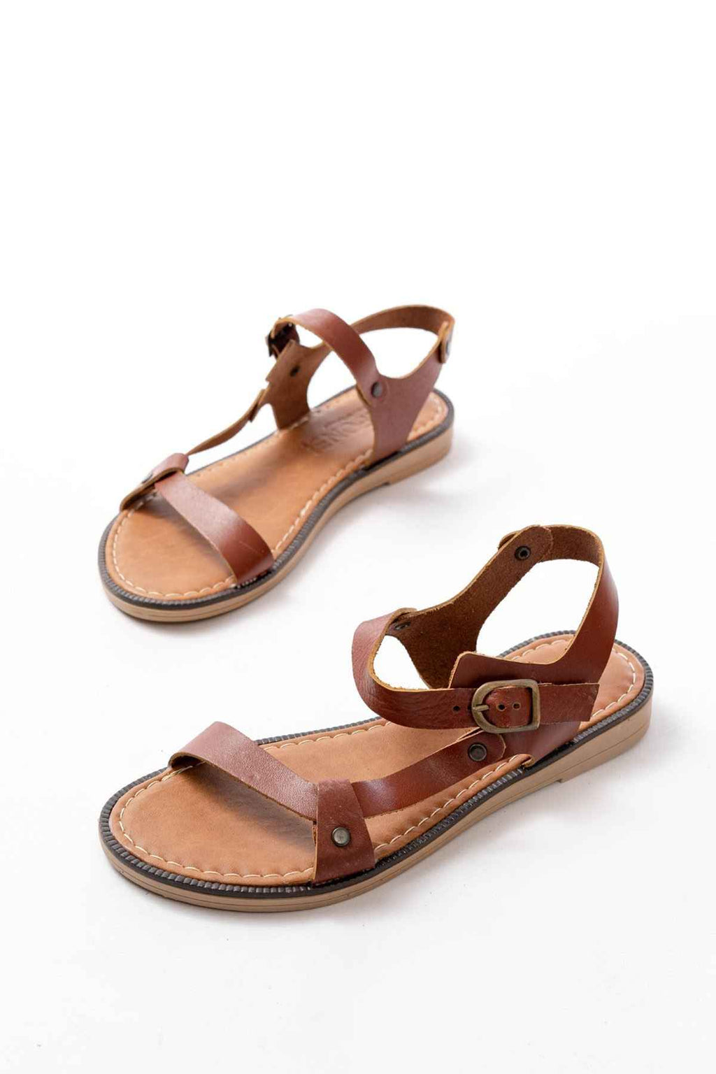 Ayakkabı Aşkı 205-090 Koyu Kahve  Hakiki Deri Tokalı Kadın Sandalet