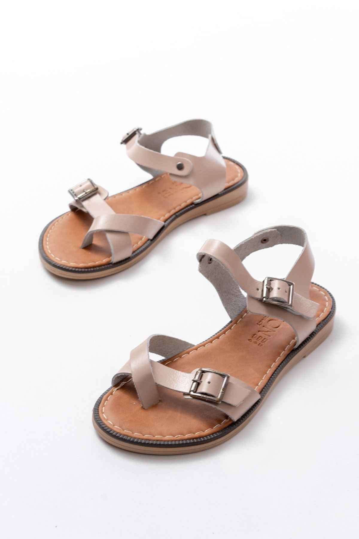 Ayakkabı Aşkı 205-091 Bej Ortopedik Hakiki Deri Kadın Sandalet