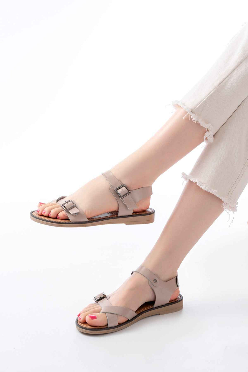 Ayakkabı Aşkı 205-091 Bej Ortopedik Hakiki Deri Kadın Sandalet