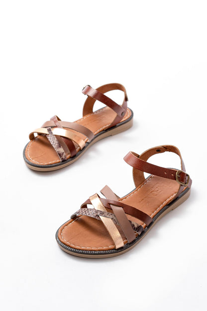 Ayakkabı Aşkı Koyu Kahve Garni Hakiki Deri Ortopedik Taban Kadın Sandalet