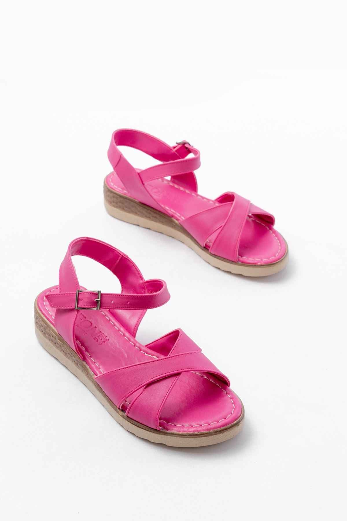 Ayakkabı Aşkı 692-564 Fuşya Ortopedik Taban Çapraz Tokalı Kadın Sandalet