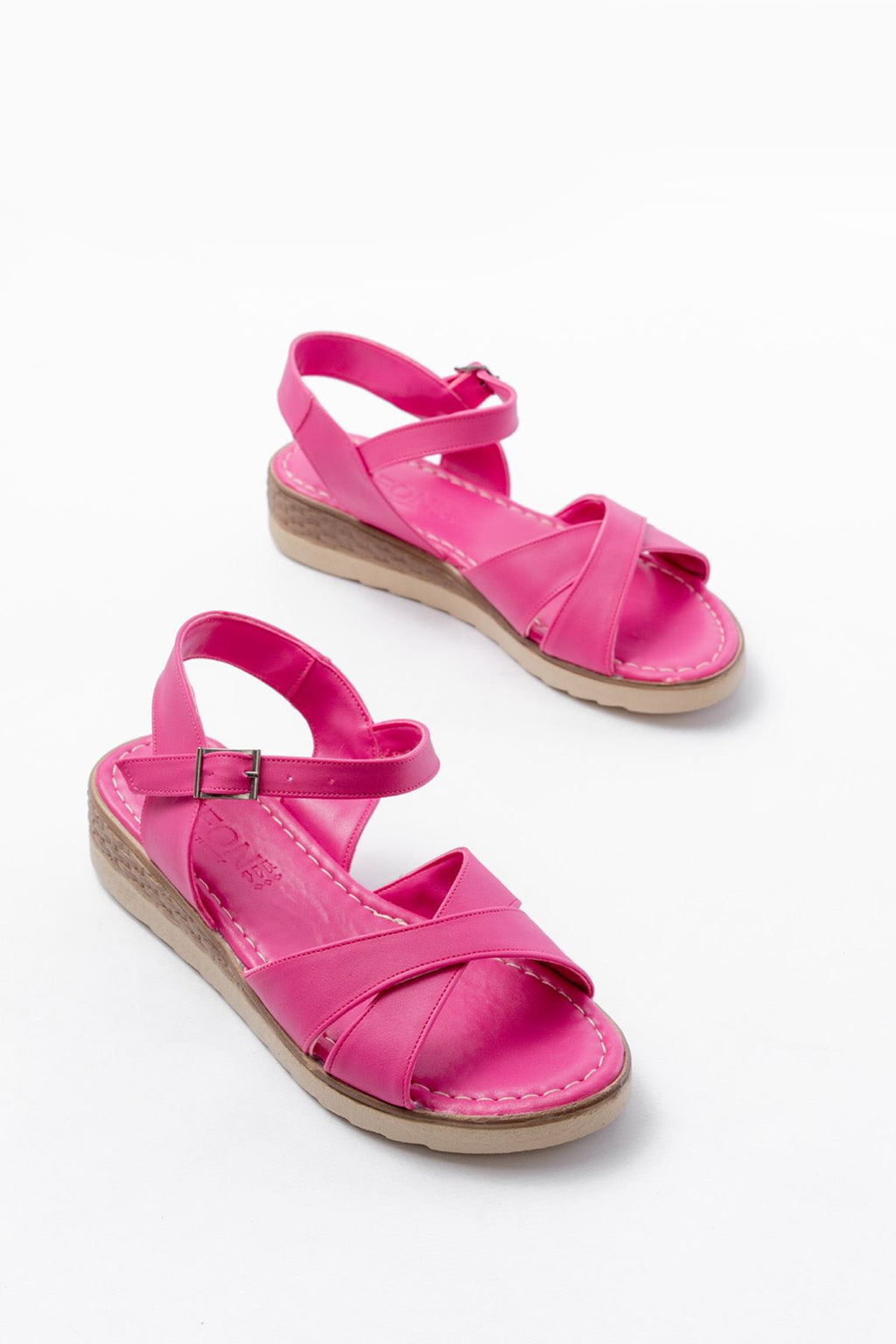 Ayakkabı Aşkı Fuşya Ortopedik Taban Çapraz Tokalı Kadın Sandalet - Ayakkabı Aşkı