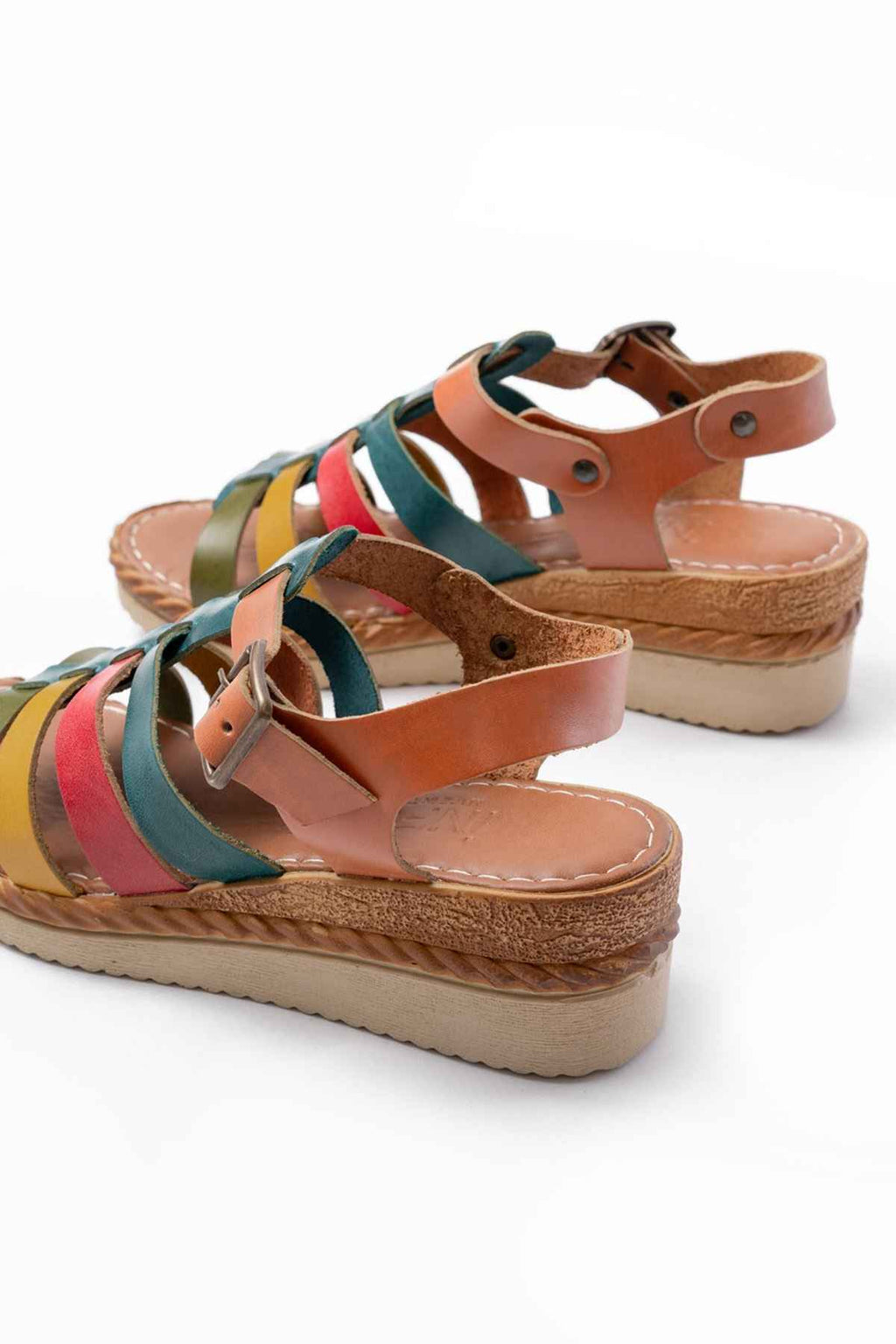 Ayakkabı Aşkı 731-204 Multi  Hakiki Deri Dolgu Topuklu Günlük Kadın Sandalet