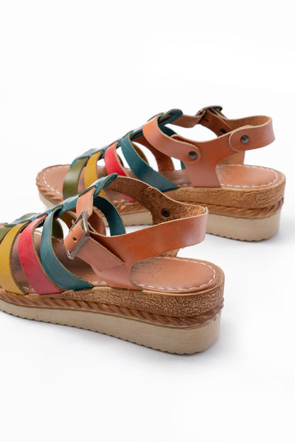 Ayakkabı Aşkı Multi Hakiki Deri Dolgu Topuklu Günlük Kadın Sandalet