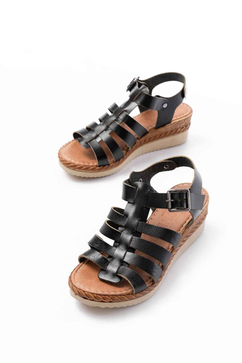 Ayakkabı Aşkı 731-204 Siyah Hakiki Deri Dolgu Topuklu Günlük Kadın Sandalet