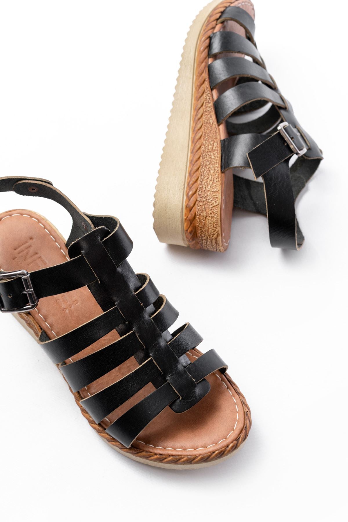 Ayakkabı Aşkı Siyah Hakiki Deri Dolgu Topuklu Günlük Kadın Sandalet