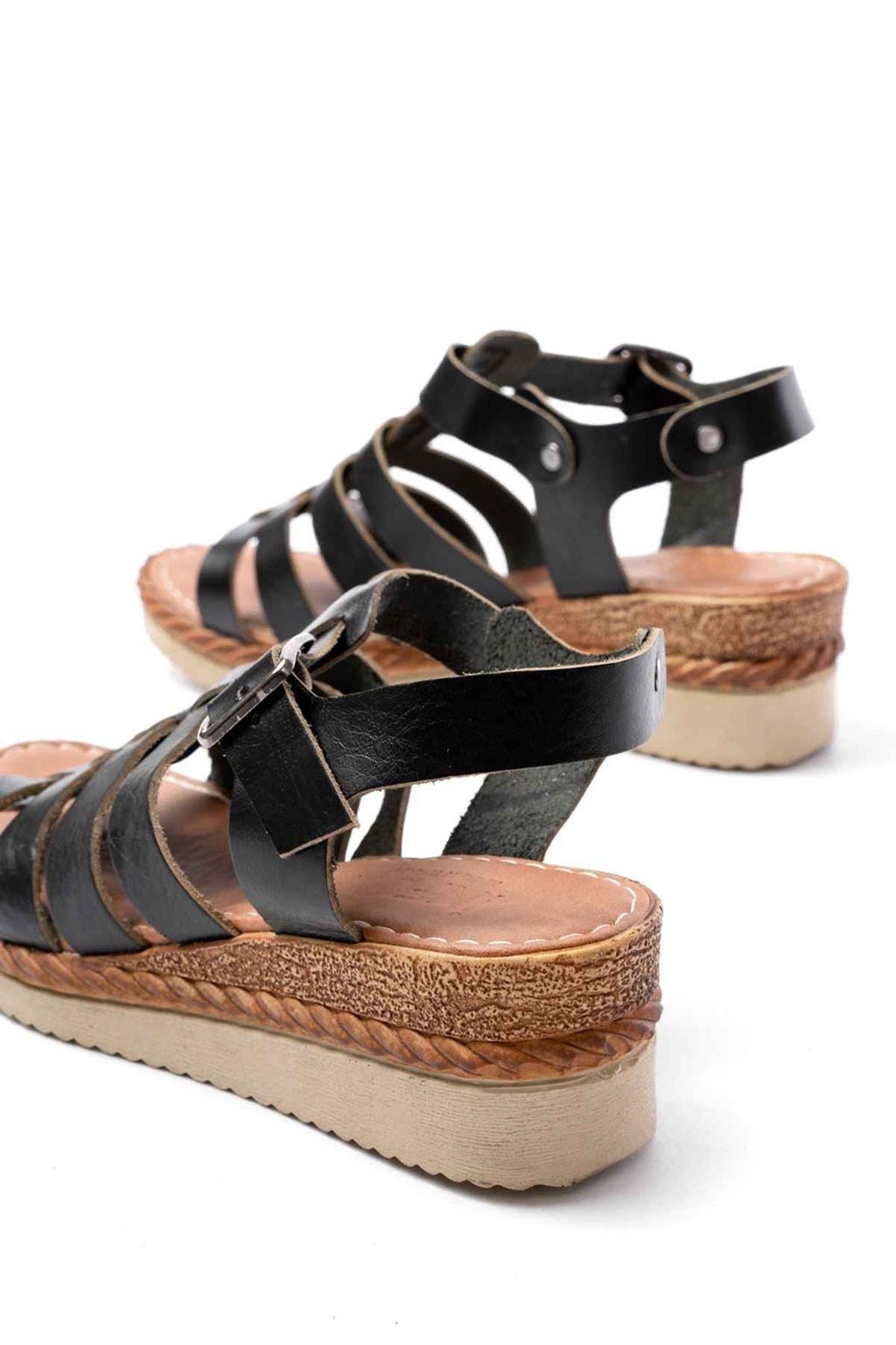 Ayakkabı Aşkı 731-204 Siyah Hakiki Deri Dolgu Topuklu Günlük Kadın Sandalet