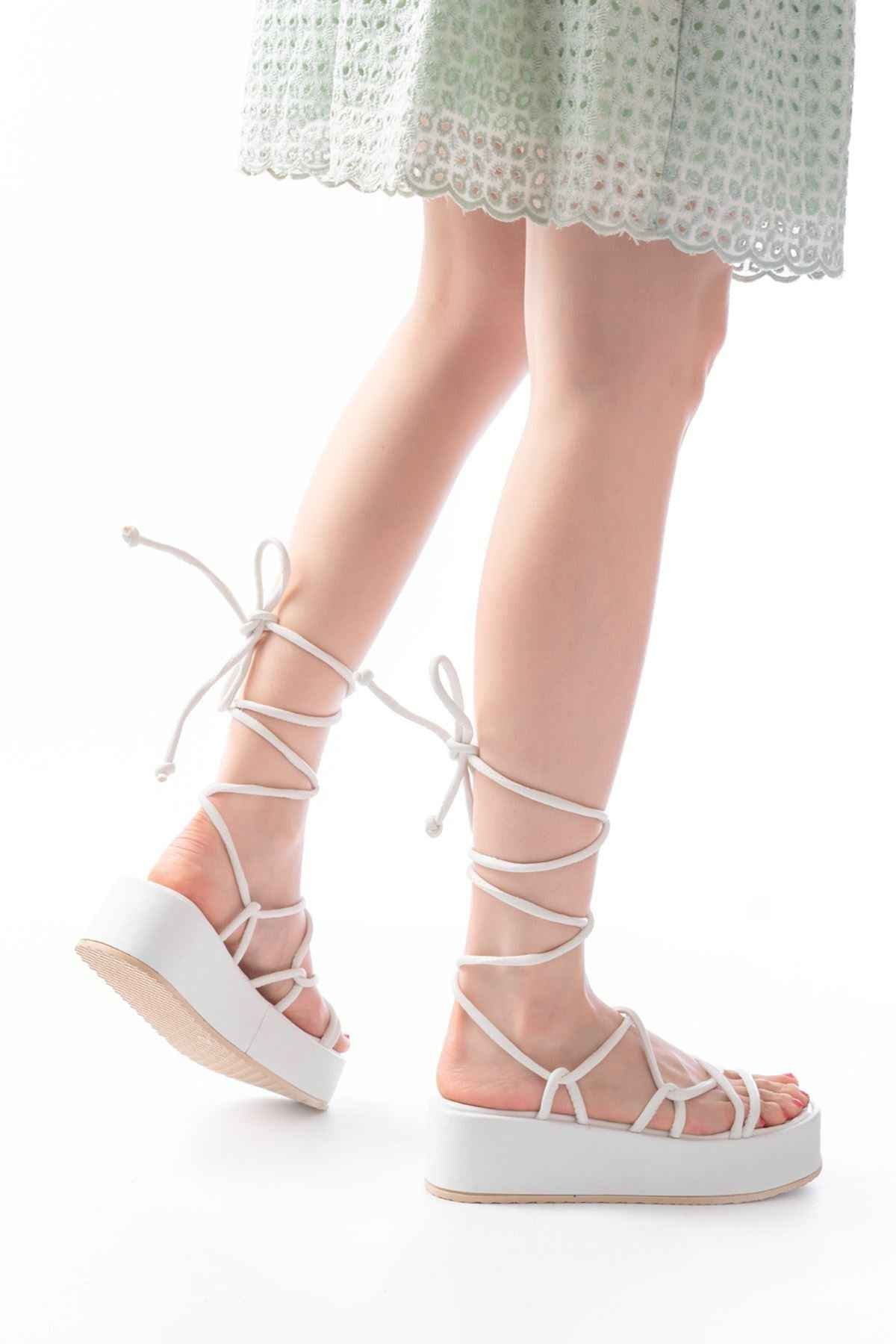 Ayakkabı Aşkı 861-1021 Beyaz  Dolgu Kadın Sandalet