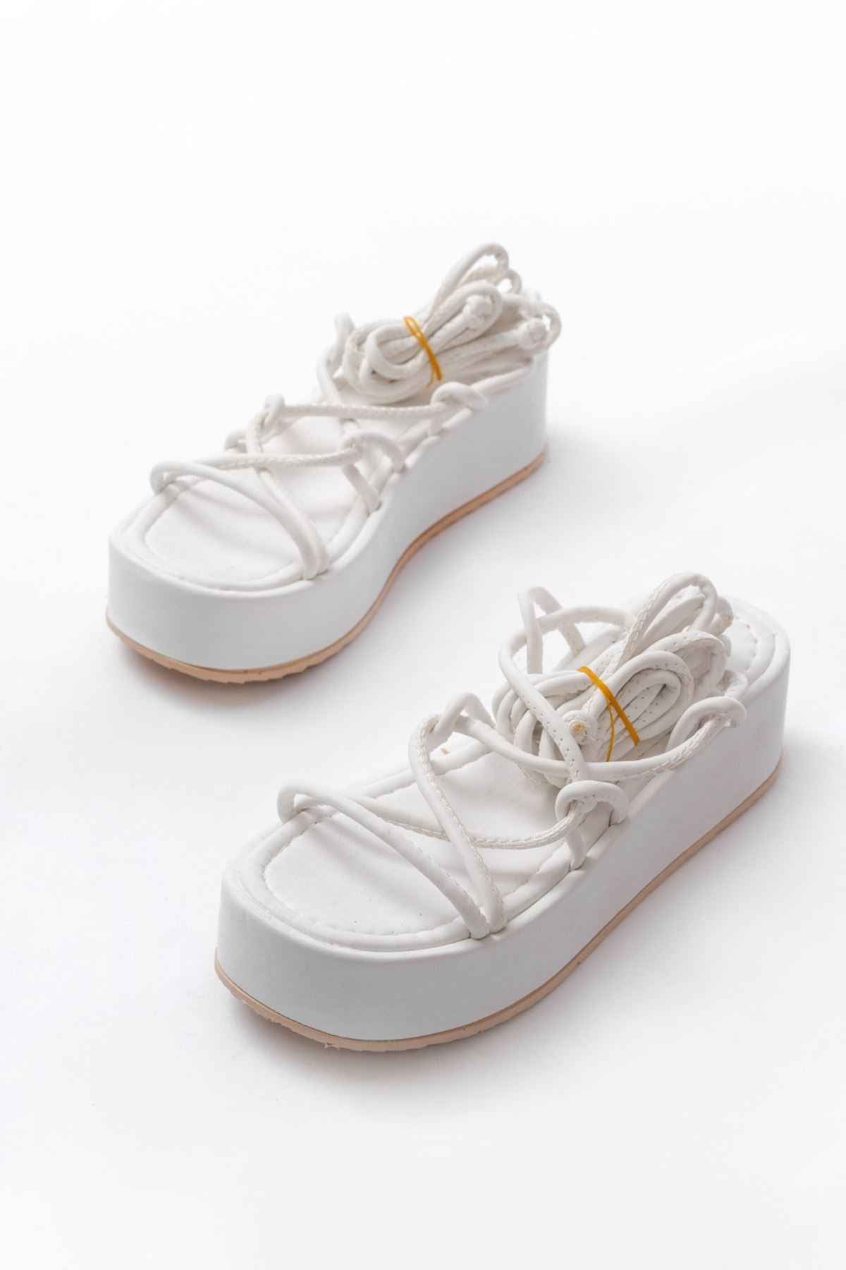 Ayakkabı Aşkı 861-1021 Beyaz  Dolgu Kadın Sandalet