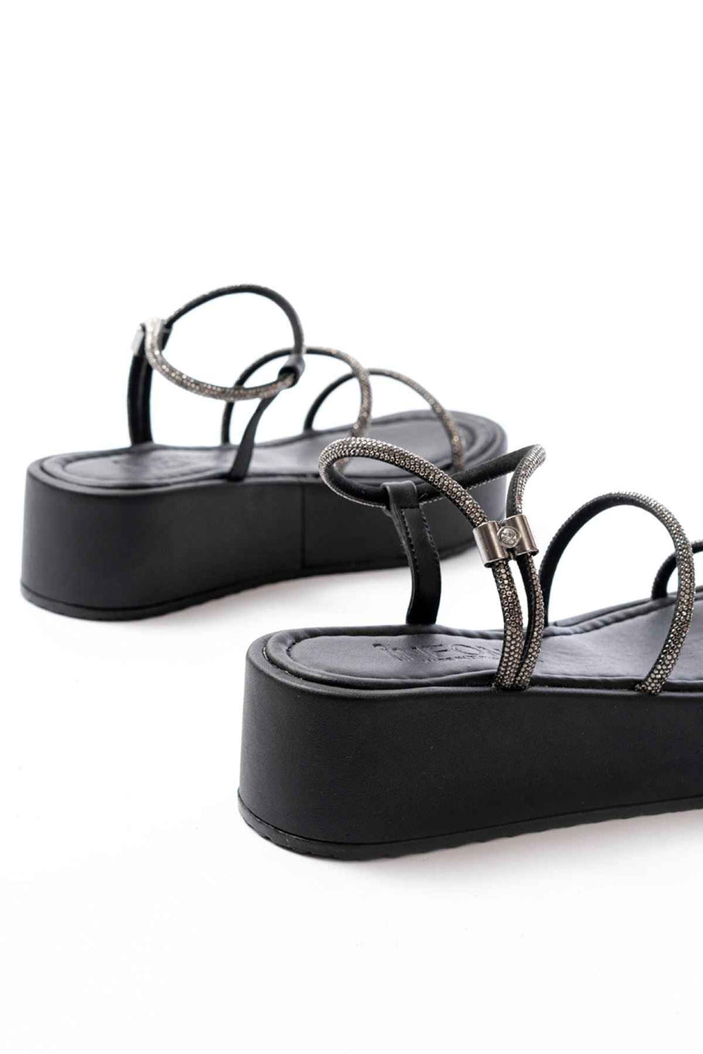 Ayakkabı Aşkı 861-1008 Siyah Platin Taşlı Dolgu Topuklu Kadın Sandalet