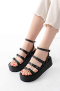 Ayakkabı Aşkı 861-1222 Siyah Tokalı Bilekten Bağlamalı Dolgu Kadın Sandalet