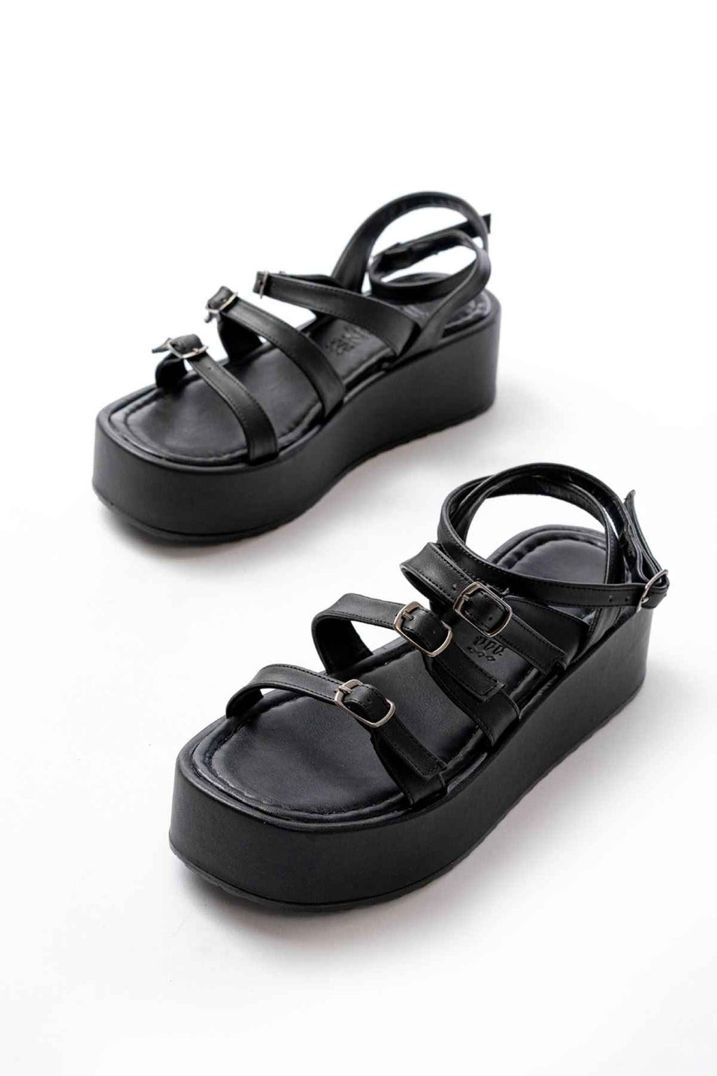 Ayakkabı Aşkı 861-1222 Siyah Tokalı Bilekten Bağlamalı Dolgu Kadın Sandalet