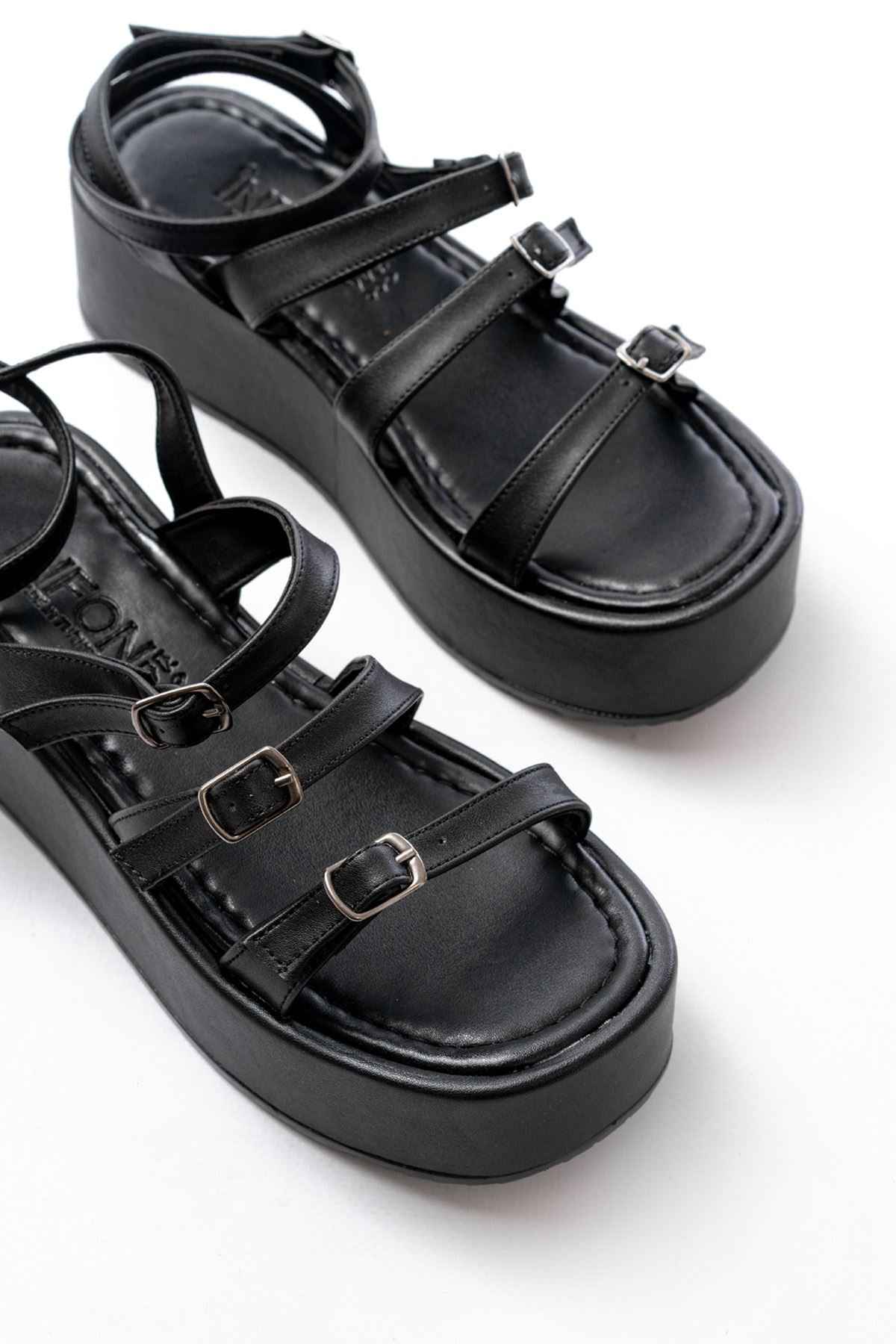 Ayakkabı Aşkı 861-1222 Siyah Tokalı Bilekten Bağlamalı Dolgu Kadın Sandalet