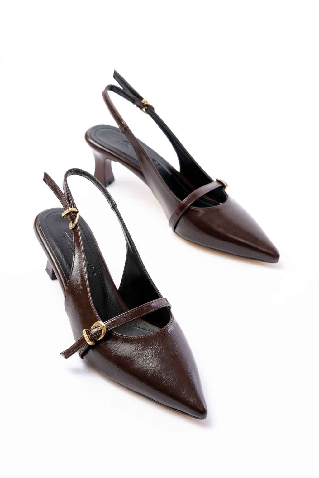 Ayakkabı Aşkı H-470 Kahve Rugan Baret Tokalı Arkası Açık Günlük Kadın Sandalet